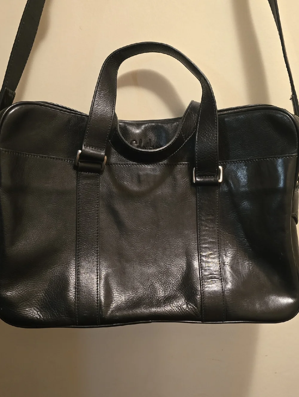 Classic Black Leather Messenger Tote - Men Unisex